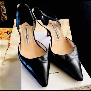 Manolo Blahnik Black Leather Carolyn